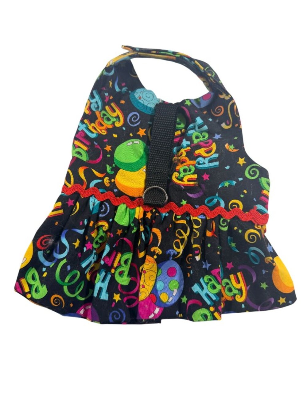 Small Pet Dog Dress Outfit Costume w Harness Birthday Party Print Cotton Cat Pig - Picture 3 of 6